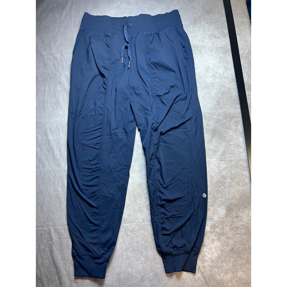 Lululemon Dance Studio Jogger Women 10 Ink Blue Pinstripe Lightweight Pants